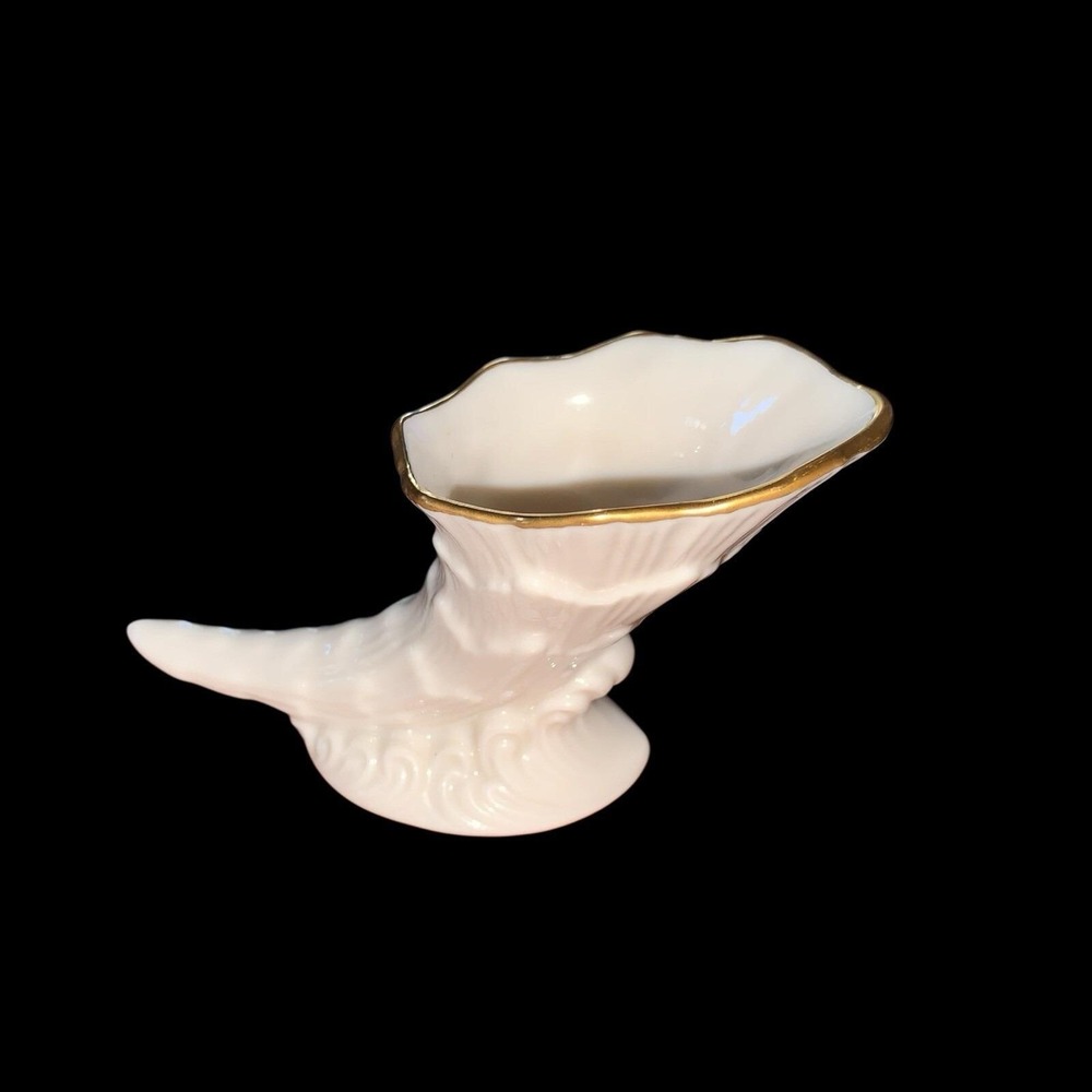 Lenox Cornucopia Small Horn of Plenty Mini Vase/Toothpick Holder 24kt Gold Trim